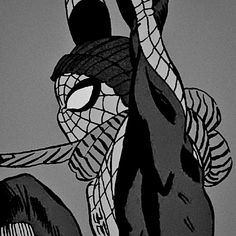 a black and white drawing of a spiderman with his head in the air,