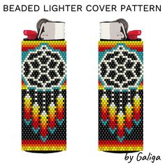 the beaded lighter cover pattern is designed to look like a native american dream catcher