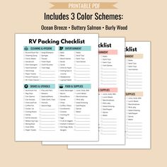 the printable guide for packing checklist includes 3 color schemes