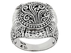 Artisan Collection of Bali™ Sterling Silver Filigree & Hammered Statement Ring. Measures Approximately 0.80"L x 0.80"W. Oxidized. Not Sizeable. Vintage Round Filigree Ring With Oxidized Finish, Round Silver Jewelry With Artistic Design, Silver Rings With Artistic Design, Vintage Round Jewelry With Artistic Design, Artistic Engraved Formal Jewelry, Artistic Round Wedding Rings, Artistic Silver Round Rings, Formal Oxidized Finish Round Rings, Etched Filigree Ring As A Gift