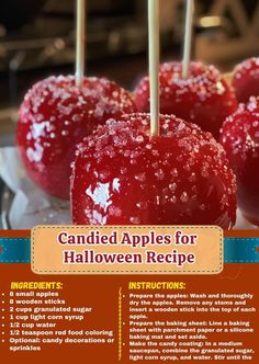 an advertisement for candy apples with candies on sticks in the middle and text below