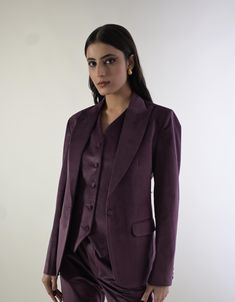 Purple Velvet Three Piece For Women, Women Purple Suit, Women Wedding Suit, Suits For Bride, Stylish Blazer, Women Formal Suits. *Shop Introduction* Welcome to COUTURE BESPOKEN, your ultimate destination for premium suits on Etsy! We specialize in crafting elegant, high-quality suits that combine timeless style with modern sophistication. Our collection features a variety of suits perfect for every occasion, whether it's a formal event, business meeting, or a casual outing. At COUTURE BESPOKEN, we pride ourselves on using the finest materials and expert craftsmanship to ensure each suit is not only stylish but also comfortable and durable. We believe that every man deserves to look and feel his best, and our suits are designed to do just that. Explore our diverse range of colors, cuts, and Fitted Purple Sets With Suit Collar, Elegant Fitted Purple Three-piece Suit, Fitted Elegant Purple Three-piece Suit, Elegant Purple Three-piece Suit For Formal Occasions, Elegant Fitted Purple Tuxedo, Elegant Purple Fitted Tuxedo, Elegant Purple Wedding Blazer, Tailored Purple Wedding Sets, Three Piece For Women