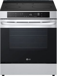 a silver and black electric oven with the door open to show it's electronic controls