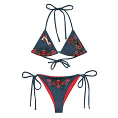 Stay comfortable and stylish all summer with this All-Over Print Recycled String Bikini set. It's made from soft recycled polyester with double-layering and UPF 50+. Style the straps how you like, and get ready to swim!  * Soft and stretchy material with UPF 50+ * Sizes up to 6XL * Bikini top comes with removable padding for comfort * Multiple ways to tie and style the bikini set * Color design options for swimwear lining Disclaimers:  * Due to the 2-layered construction and internal stitching, Adjustable String Swimwear For Pool, Adjustable String Swimwear For Sunbathing, Nylon String Swimwear For Swimming, Adjustable String Swimwear Beachwear, Adjustable String Swimwear For Beachwear, Summer String Swimwear With Stretch, Beach Swimwear With Adjustable String Straps, Beach String Swimwear With Adjustable Straps, String Swimwear For Summer Swimming