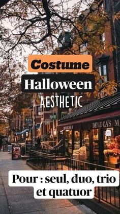 an image of a street scene with the words costume halloween aesthetic in orange and black