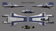 some type of aircraft that is blue and white