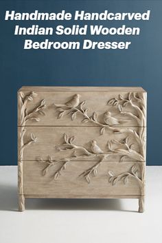 Upgrade your bedroom with this enchanting, handcrafted 3 Drawers Dresser! Straight from the vibrant heritage of India, this solid wooden gem, intricately hand carved, will add unique charm to your space. Perfect for DIY enthusiasts looking to elevate their bedroom makeover. Discover the joy of owning a piece of Indian craftsmanship. Let's create your ideal retreat together! #chestof3drawers #birddresser #solidwooden #handcarveddresser #indianfurniture #bedroomdresser #furniture #sale Commode Shabby Chic, Three Drawer Dresser, Hanging Furniture, Hemma Diy, Shabby Chic Dresser, Shabby Chic Bedroom, Shabby Chic Diy, Wooden Chest, घर की सजावट