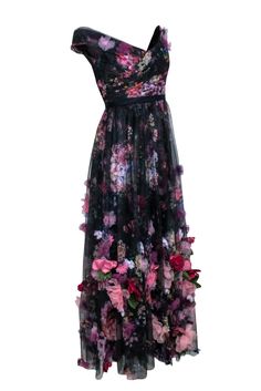 Step out in statement style in this Marchessa Notte gown! From its sheer black tulle with floral print under lay to its 3D floral embellishments, you'll feel like a modern-day princess in this show-stopping pick. Don't forget your RSVP! Size 2 Shell, Combo, Lining, and Embroidery 100% Polyester Ribbon trim 100% Rayon Invisible zipper back Ruched bodice V-neckline Bust 32" Waist 29" Shoulder to hem 54" Tulle Gown, Black Tulle, Buy Shoes Online, Ruched Bodice, Marchesa, Ribbon Trim, Touch Up, Invisible Zipper, Sweater Weather