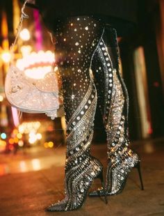 Crystal Embellished Sock Boots | Fashionsarah.com Lace Thigh High Boots, Stretch Thigh High Boots, Boots Party, Boots Luxury, Basic Boots, Zippers Fashion, Luxury Winter, Casual Party Dresses, Sock Boots