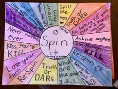 a rainbow wheel with words written in different languages on it, and the word spin surrounded by other words