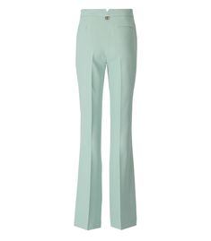 Twinset green stretch crêpe cady trousers. French pockets on the sides and metal logo on the back. Zip closure and metal hook. Flared bottom. Composition: 94% Pl, 6% Ea Fta:, 100% Pl Green Ankle-length Elastane Pants, Chic Green Dress Pants For Office, Chic Green Elastane Pants, Elegant Lingerie, Prada Leather, Stretch Crepe, Flare Trousers, Sneaker Wedge, Metal Logo