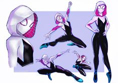 a drawing of spider - man poses in various positions