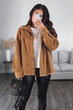 Shop Priceless | Camel | Distressed | Corduroy Jacket | Womens Nyc Winter Outfits, Pleather Leggings, Cozy Fall Outfits, Office Casual Outfit, Summer Trends Outfits, Shein Outfits, Trendy Fall Outfits, Trending Fashion Outfits