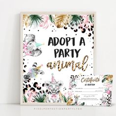 an animal themed party sign and certificate