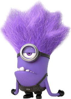 a minion with purple hair on it's head and the words, what do you think?