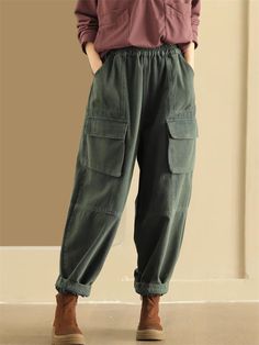 Description Product ID: BT2051378 Material: Cotton Blend Pattern: Solid Season: Autumn Style: Fashion, Casual, Sport Occasion: Daily, Holiday, Party Package included 1 * Pants Size Chart (Asian Size): Please allow 1-3 cm measured error. Size Length Waist Hip One Size 94cm | 37.0 in 74cm - 102cm | 29.1'' - 40.2 in 128cm | 50.4 in Fall Cotton Cargo Pants With Pockets, Baggy Bottoms With Pockets For Fall, Loosely Fitted Cargo Jeans With Tapered Leg, Khaki Workwear Bottoms With Pockets, Non-stretch Straight Leg Cargo Pants With Pockets, Khaki Work Pants With Pockets, Khaki Work Pants With Pockets For Workwear, Cotton Harem Pants With Pockets For Fall, Non-stretch Full Length Green Cargo Pants