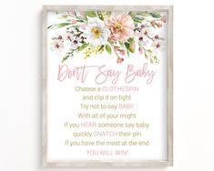 Baby Shower Clothespin Game, Don't Say Baby Game, Clothes Pin Games, Dont Say Baby Game, Baby Shower Pin, Game Girl, Pin Game, Game Printable, Printable Baby Shower Games