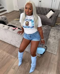 Fish Net Tights Outfit Shorts Baddie, Bougie Aesthetic Outfits, Cute Birthday Outfits, Boujee Outfits, Shein Outfits, Blue Boots, How To Go, Dressing Up