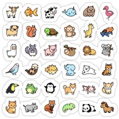 various animals stickers on a white background