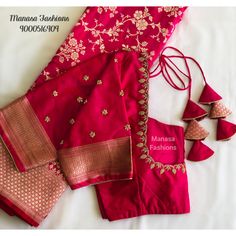 Simple Red Blouse Designs For Saree, Simple Blouse Work Designs For Silk Sarees, Work Vala Blouses, Green Saree Red Blouse Designs, Pink And Blue Maggam Work Blouse, Simple Designs For Blouse Work, Mom Blouse Designs, New Pattu Blouse Designs, Simple Work On Blouse Designs