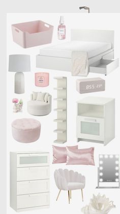 a collage of white furniture and accessories