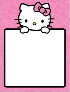 hello kitty holding a blank sign on a pink background