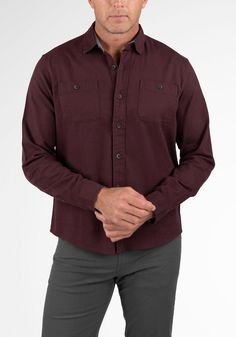 Raspberry Fudge Fitted Cotton Shirt For Fall, Fall Cotton Fitted Shirt, Cotton Shirt For Business Casual In Fall, Solid Cotton Shirt For Fall, Cotton Button-up Flannel Shirt For Work, Cotton Flannel Button-up Shirt For Work, Business Casual Cotton Flannel Shirt For Fall, Long Sleeve Cotton Flannel Shirt For Work, Cotton Tops With Pockets For Business Casual