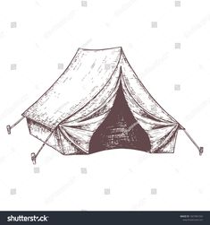 a drawing of a tent with the door open and two poles sticking out from it