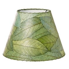 a green leaf lamp shade on a white background with clippings to the bottom