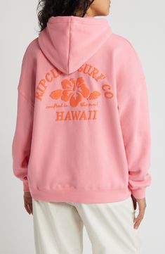 Front and back graphics take you away to the islands in this comfortably roomy hoodie cut from soft cotton-blend fleece. Drawstring hood Kangaroo pocket Ribbed cuffs and hem Cotton/polyester Machine wash, line dry Imported Pink Hawaii, Palm Cuff, Cute Hoodies, Pink Jumper, Cute Winter Outfits, Christmas 2024, Pink Hoodie, Rip Curl, Bye Bye