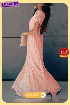 Women's Swing Dress Maxi Long Dress Short Sleeve Solid Color Tassel Fringe Lace Summer Hot Vintage Blushing Pink Pink Short Sleeve Maxi Dress With Lace Trim, Pink Lace Patchwork Maxi Dress, Maxi Long Dress, Summer Hot, Dress Short Sleeve, Dress Maxi, Tassel Fringe, Dress Short, Long Maxi Dress