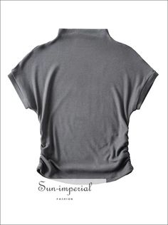 Women’s High Collar Ribbed Ruched Side Short Sleeve Croppd Tee Sun-Imperial United States Stretch Ribbed Gray Tops, Casual Ruched Crew Neck Top, Short Fits, China Clothing, China Clothes, Collars For Women, Gray Light, Knitted Tshirt, Grey Top