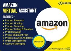 an advertisement for amazon's virtual assistant provides product hunting, product sourcing, product listing & creation