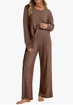 ANRABESS Women 2 Piece Lounge Pajamas Sets Casual Ribbed Knit Long Sleeve Top Pants Matching Set 2024 Fall Outfits Clothes Fall Clothing Essentials, Fall Wardrobe Staples, Lounge Outfit, Pajamas Sets, Lounge Pajamas, Sleep And Loungewear, Matching Pajamas, Knit Long Sleeve, Long Sleeve Knit Tops