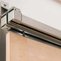 Stainless Steel Box Rail Bypass installed on a beech wood Sliding Door Hardware Track, Bypass Closet Doors, Sliding Cabinet Door Hardware, Exterior Sliding Barn Doors, Custom Exterior Doors, Pocket Door Frame, Bypass Barn Door Hardware, Sliding Cabinet Doors, Modern Sliding Barn Door