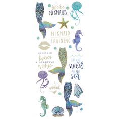 the mermaid wall stickers are in various colors