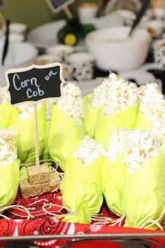 popcorn and corn are on display at a party