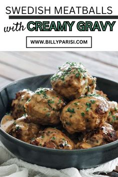 swedish meatballs with creamy gravy in a bowl