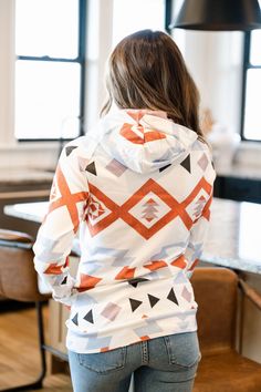 Our signature DoubleHood™ Sweatshirt is a fan favorite for a reason! With so many different designs & prints - you don’t have to sacrifice your personal style for comfort.Feel The Sunset: Triple Stretch - White, Orange, Black, Light Blue, Dusty Pink Western Print Features: Raglan Sleeves Thumbholes Side Pockets Cotton/SpandexModel is wearing a size Small. Burnt Orange Accents, Serape Pattern, Styling Guide, Fall Hoodies, Orange Accents, Black Body, Pattern Fabric, Workout Hoodie, Aztec Print