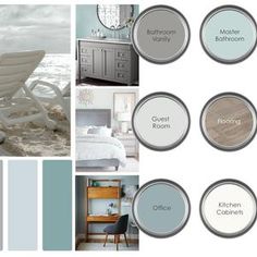 the color scheme for this beach themed bedroom is blue and white, with gray accents