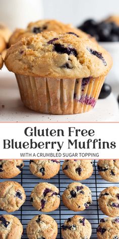 gluten free blueberry muffins with a crumbled sugar topping