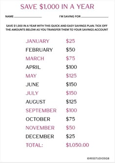 an image of a savings sheet with the words save $ 100 in a year