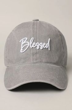 3D Embroidery Baseball Hat Cap, Details Include 3D puff embroidery " Blessed " lettering. This Classic 6 panels baseball cap has a Pre-Curved Visor, and a One Size Fits All - also includes adjustable metal strap to help make fit more comfortable. Fabric Content : 100% Washed Cotton Christian Baseball Caps, Cap Design Ideas, Baseball Cap Embroidery, Puff Embroidery, Christian Clothing Brand, Trendy Caps, Beyond Blessed, Jesus Clothes, Christian Hats