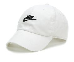 65% polyester and 35% cotton fabric upper,Adjustable back strap for a secure fit,Sweatband for added comfort,Curved bill cap design,2 1/2 inch bill,Nike branding details,One size fits most | Nike US Futura Washed Baseball Cap in White/Black Wash Baseball Cap, Nike Branding, Sporty Chic, Cap Design, Back Strap, Nike Logo, Baseball Cap, Baseball Hats, White Black