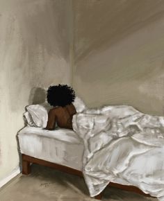 a painting of a woman laying in bed