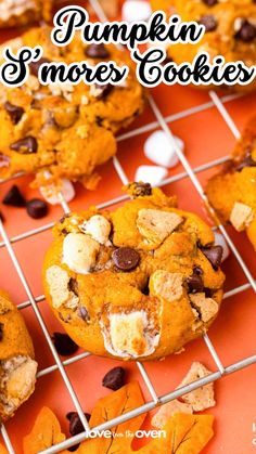 pumpkin s'mores cookies on a cooling rack