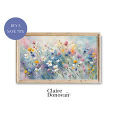 a painting with flowers on it and the words, buy 5 save 70 %