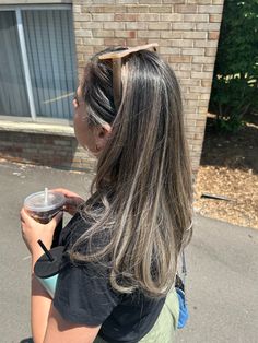 Partial Highlights For Medium Brown Hair, Hair Accessories For Long Hair, Straightened Balayage Hair, Brunette With Grey Highlights, Dark Hair With Highlights Blonde, Streaks In Brown Hair, Partial Highlights For Dark Hair, Brown Hair Streaks, Balayage Asian Hair