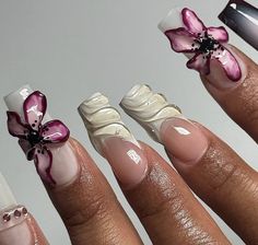 Nails Aesthetic Photo, Nails With 3d Designs, Pretty Birthday Nails, 3 D Nails, 3d Nail Designs Acrylics, 3d Gel Nail Art, 3d Gel Nails, Nail Poses, Nails Girly