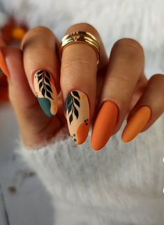 Nagellack Trends, Beach Nails, Autumn Nails, Floral Nails, Fall Nail Designs, Chic Nails, Nail Arts, Short Acrylic Nails, Nail Polishes